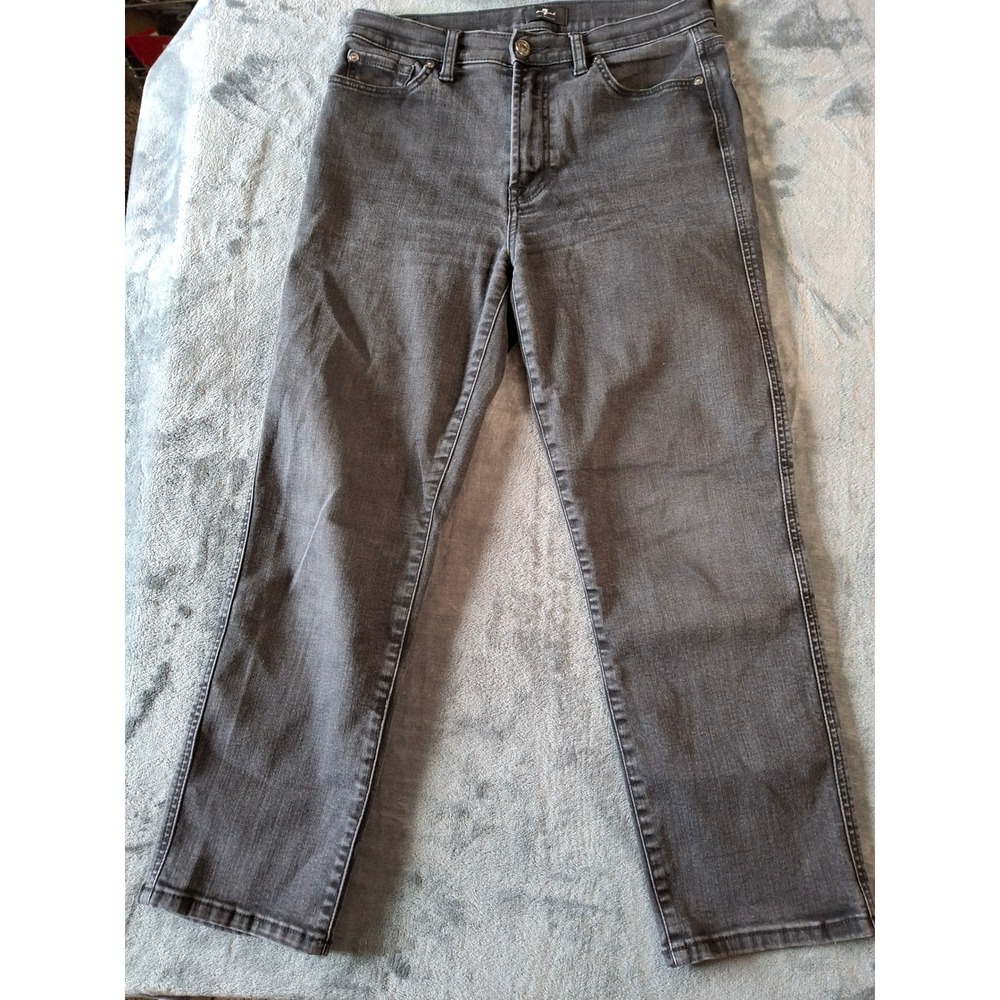 7 For All Mankind Womens High Rise Straight Leg Jeans Charcoal Gray Denim Sz 30